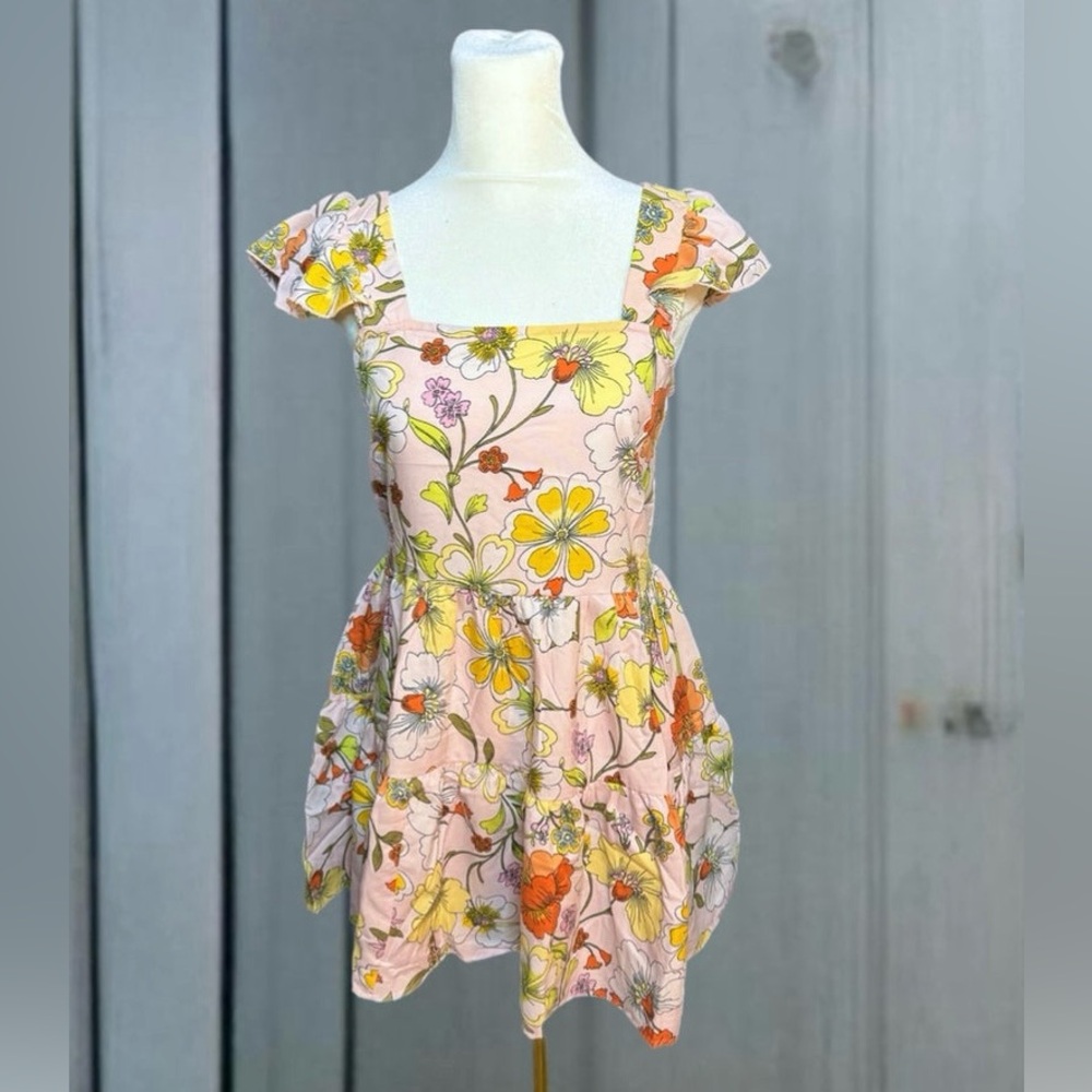 Lottie and Holly NWT Floral Pink Ruffle Mini Dress Size Medium